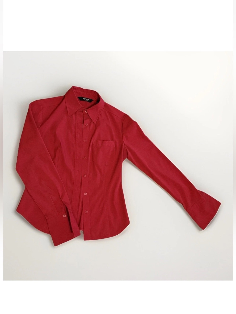 Red Stretch Fitted Button-Down Shirt Vintage style Express (Size 1/2 XS/S)